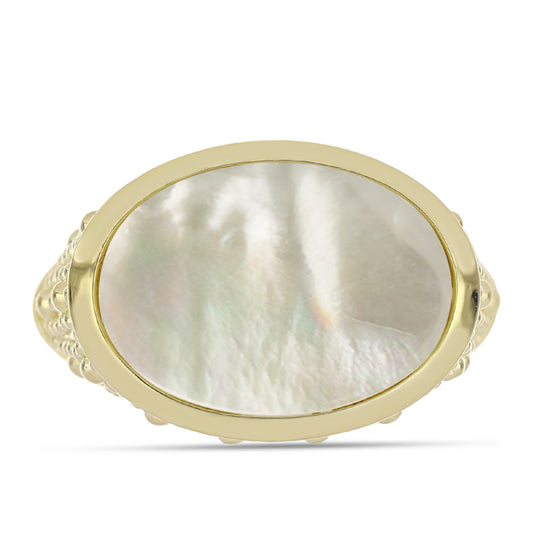 Pozlátený Strieborný Prsteň s Lastúrou