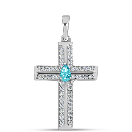 Kríž Strieborný Prívesok s Paraiba Kremeňom a Bielym Topásom