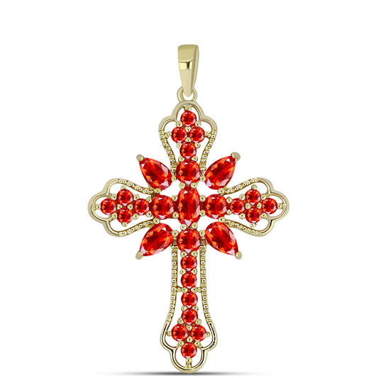 Kríž Pozlátený Strieborný Prívesok s Etiópskym Červeným Opálom z Lega Dembi