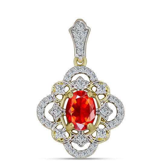 Pozlátený Strieborný Prívesok s Etiópskym Červeným Opálom z Lega Dembi a Bielym Topásom