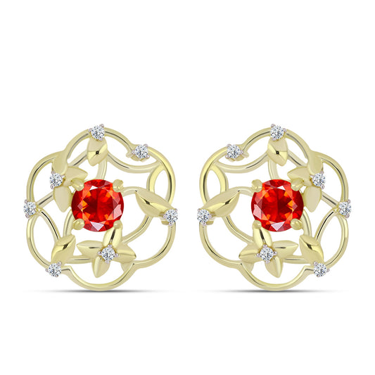 Pozlátené Strieborné Náušnice s Etiópskym Červeným Opálom z Lega Dembi a Bielym Topásom