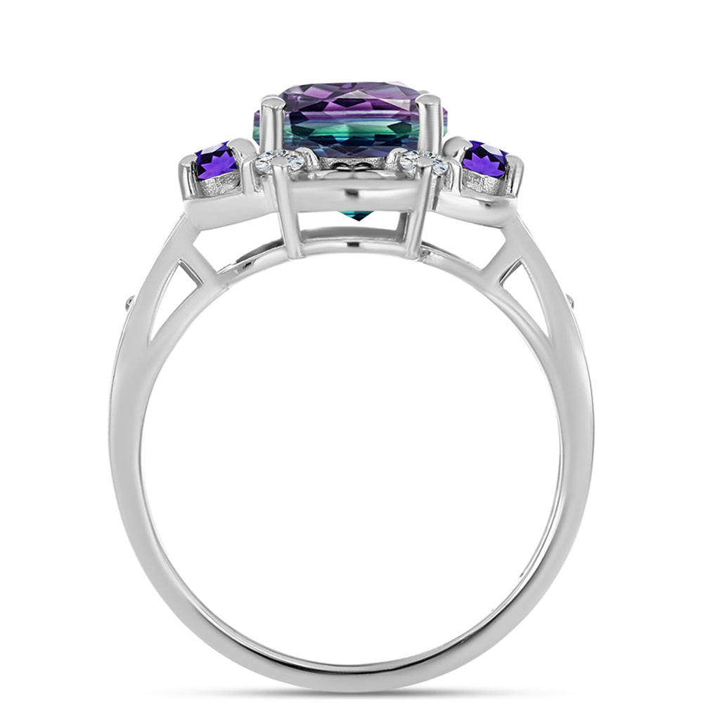 Strieborný Prsteň s so Zebra Fluoritom a Marockým Ametystom 2 