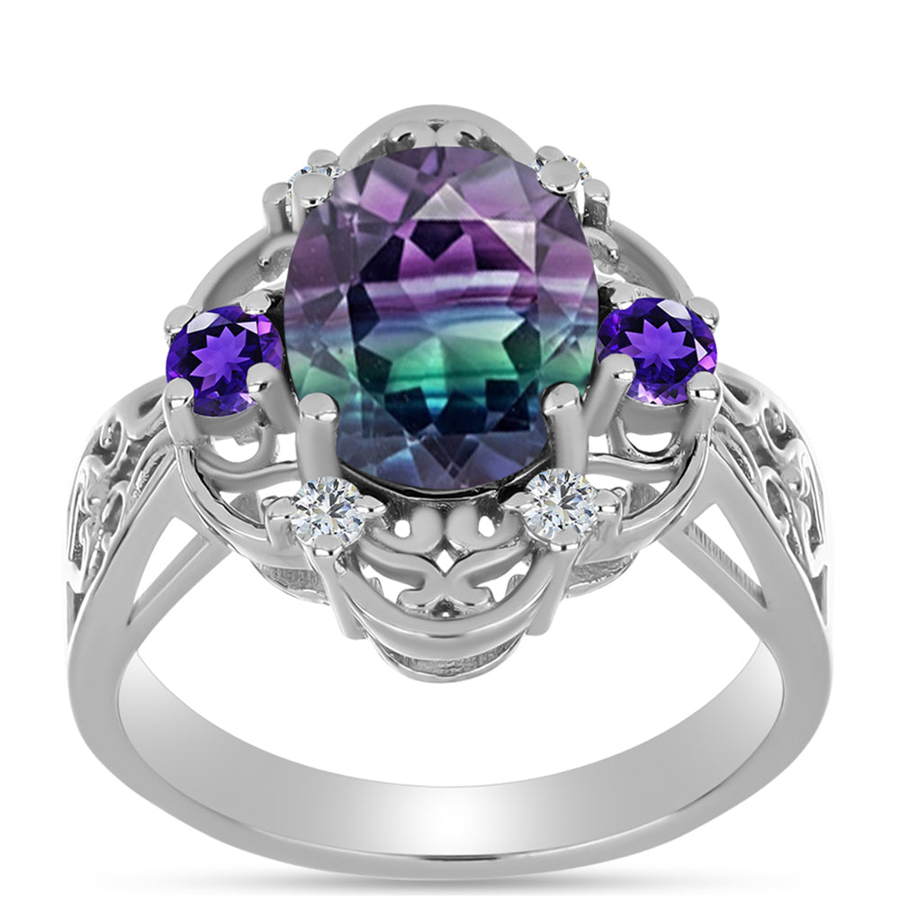 Strieborný Prsteň s so Zebra Fluoritom a Marockým Ametystom 3 