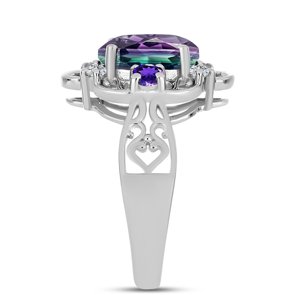 Strieborný Prsteň s so Zebra Fluoritom a Marockým Ametystom 4 