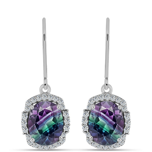 Strieborné Náušnice s so Zebra Fluoritom a Bielym Topásom