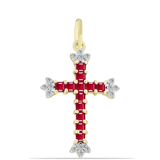 Kríž Pozlátený Strieborný Prívesok s Madagaskarským Rubínom a Bielym Topásom