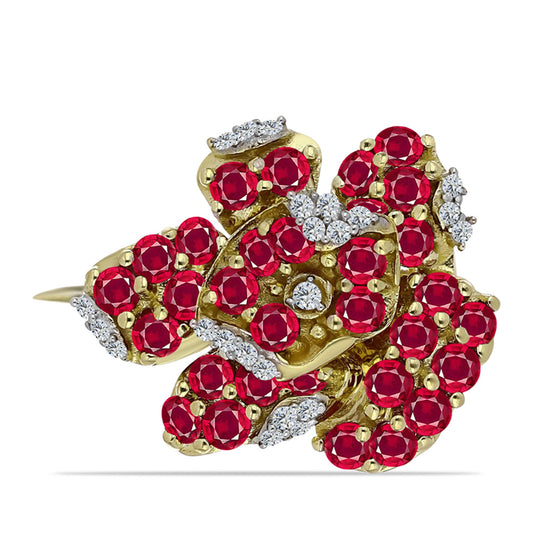 Pozlátený Strieborný Brošňa s Madagaskarským Rubínom a Bielym Topásom