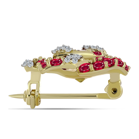 Pozlátený Strieborný Brošňa s Madagaskarským Rubínom a Bielym Topásom