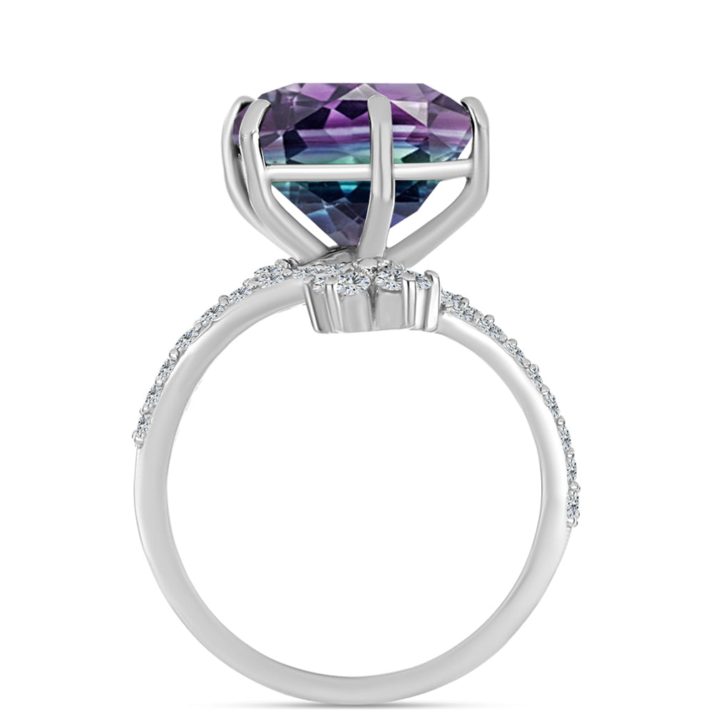 Strieborný Prsteň s so Zebra Fluoritom a Bielym Topásom