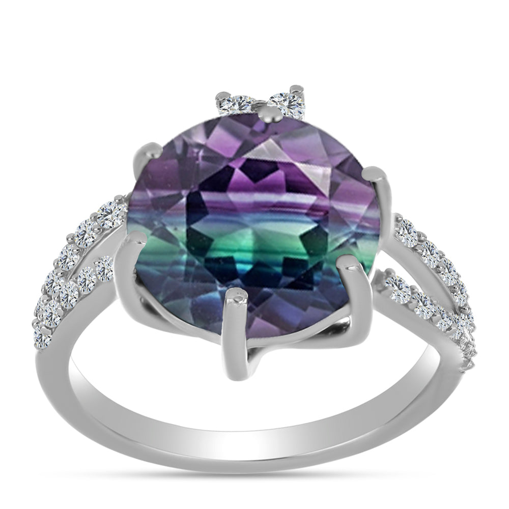 Strieborný Prsteň s so Zebra Fluoritom a Bielym Topásom