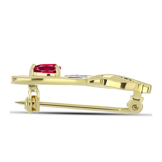 Pozlátený Strieborný Brošňa s Madagaskarským Rubínom a Bielym Topásom