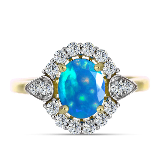 Pozlátený Strieborný Prsteň s Etiópskym Paradise Opálom a Bielym Topásom