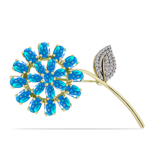 Pozlátený Strieborný Brošňa s Etiópskym Paradise Opálom a Bielym Topásom