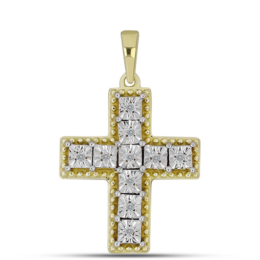 Kríž Pozlátený Strieborný Prívesok s Bielym Diamantom