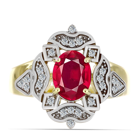 Pozlátený Strieborný Prsteň s Madagaskarským Rubínom a Bielym Topásom