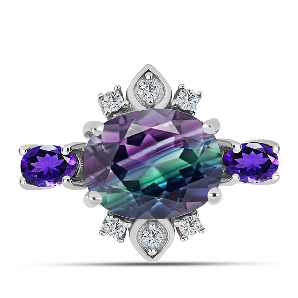 Strieborný Prsteň s so Zebra Fluoritom a Marockým Ametystom 1 