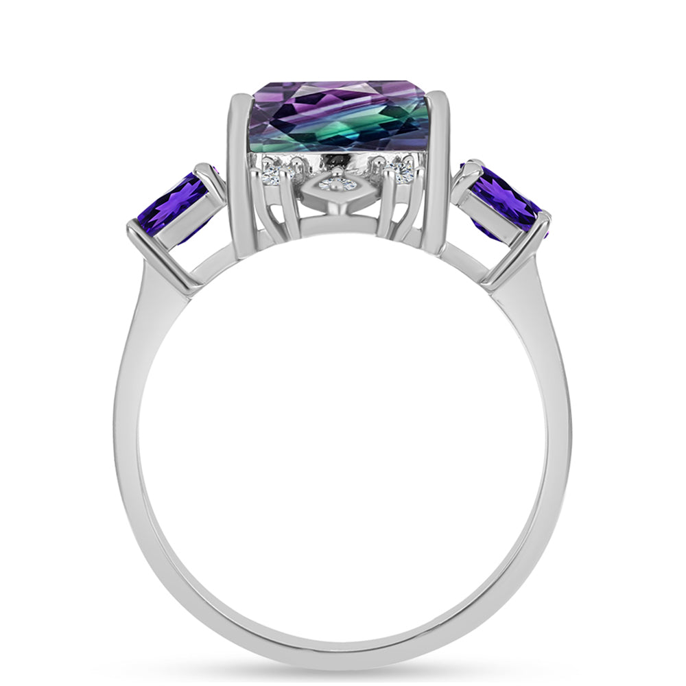 Strieborný Prsteň s so Zebra Fluoritom a Marockým Ametystom 2 