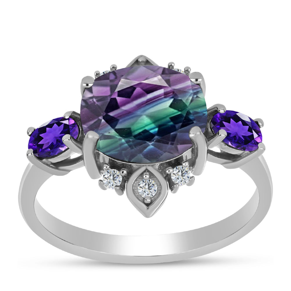 Strieborný Prsteň s so Zebra Fluoritom a Marockým Ametystom 3 