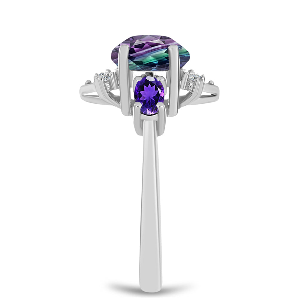 Strieborný Prsteň s so Zebra Fluoritom a Marockým Ametystom