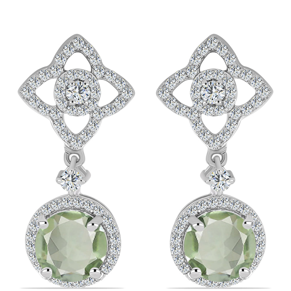 Strieborné Náušnice s so Zeleným Ametystom a Bielym Topásom 1 