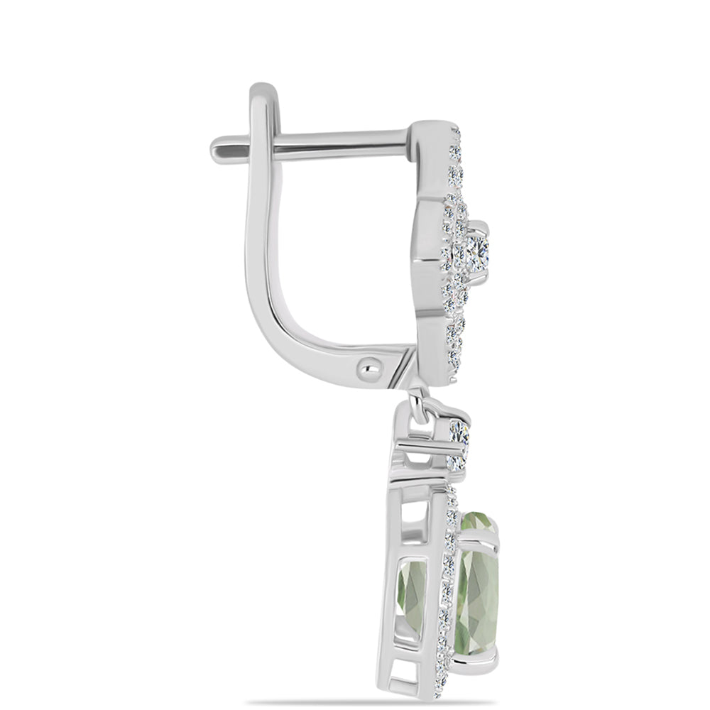 Strieborné Náušnice s so Zeleným Ametystom a Bielym Topásom