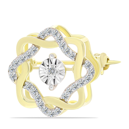 Pozlátený Strieborný Brošňa s Bielym Diamantom a Bielym Topásom