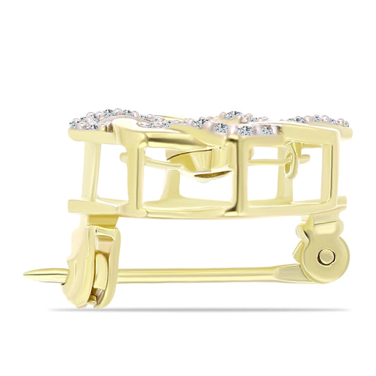 Pozlátený Strieborný Brošňa s Bielym Diamantom a Bielym Topásom