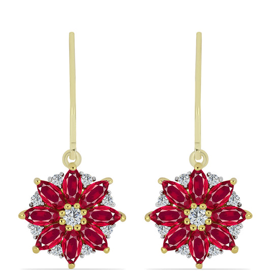 Pozlátené Strieborné Náušnice s Madagaskarským Rubínom a Bielym Topásom