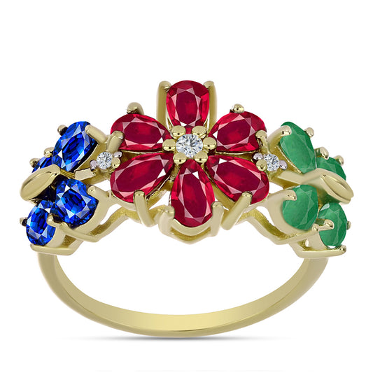 Pozlátený Strieborný Prsteň s Madagaskarským Rubínom a Austrálskym Modrým Zafírom