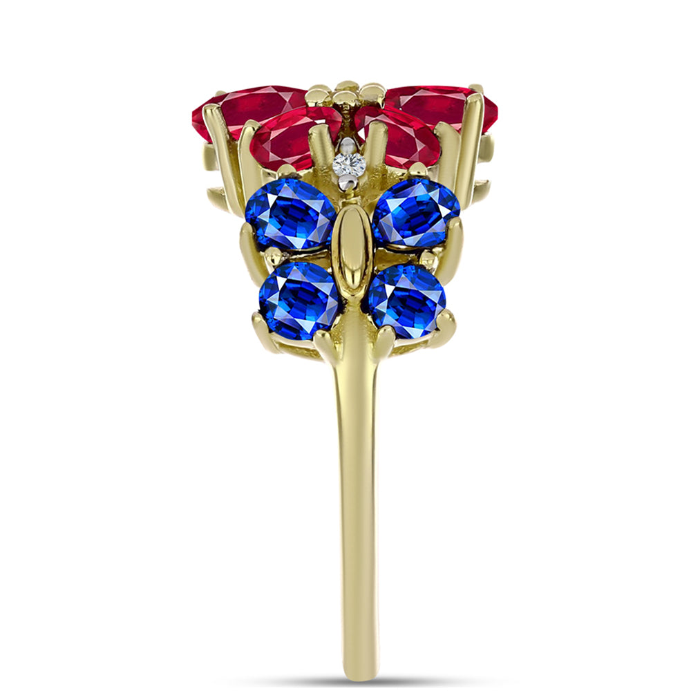 Pozlátený Strieborný Prsteň s Madagaskarským Rubínom a Austrálskym Modrým Zafírom