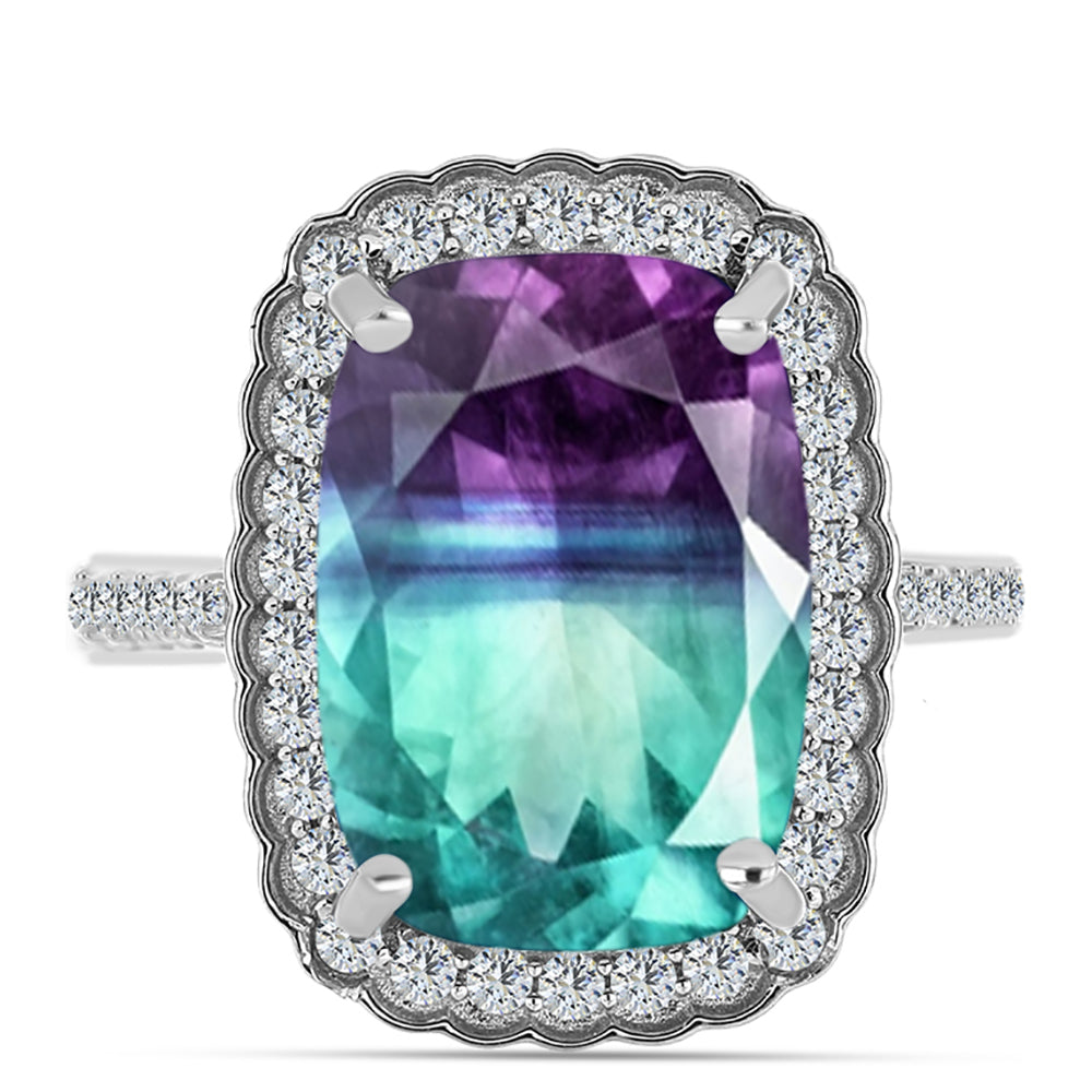 Strieborný Prsteň s so Zebra Fluoritom a Bielym Topásom 1 