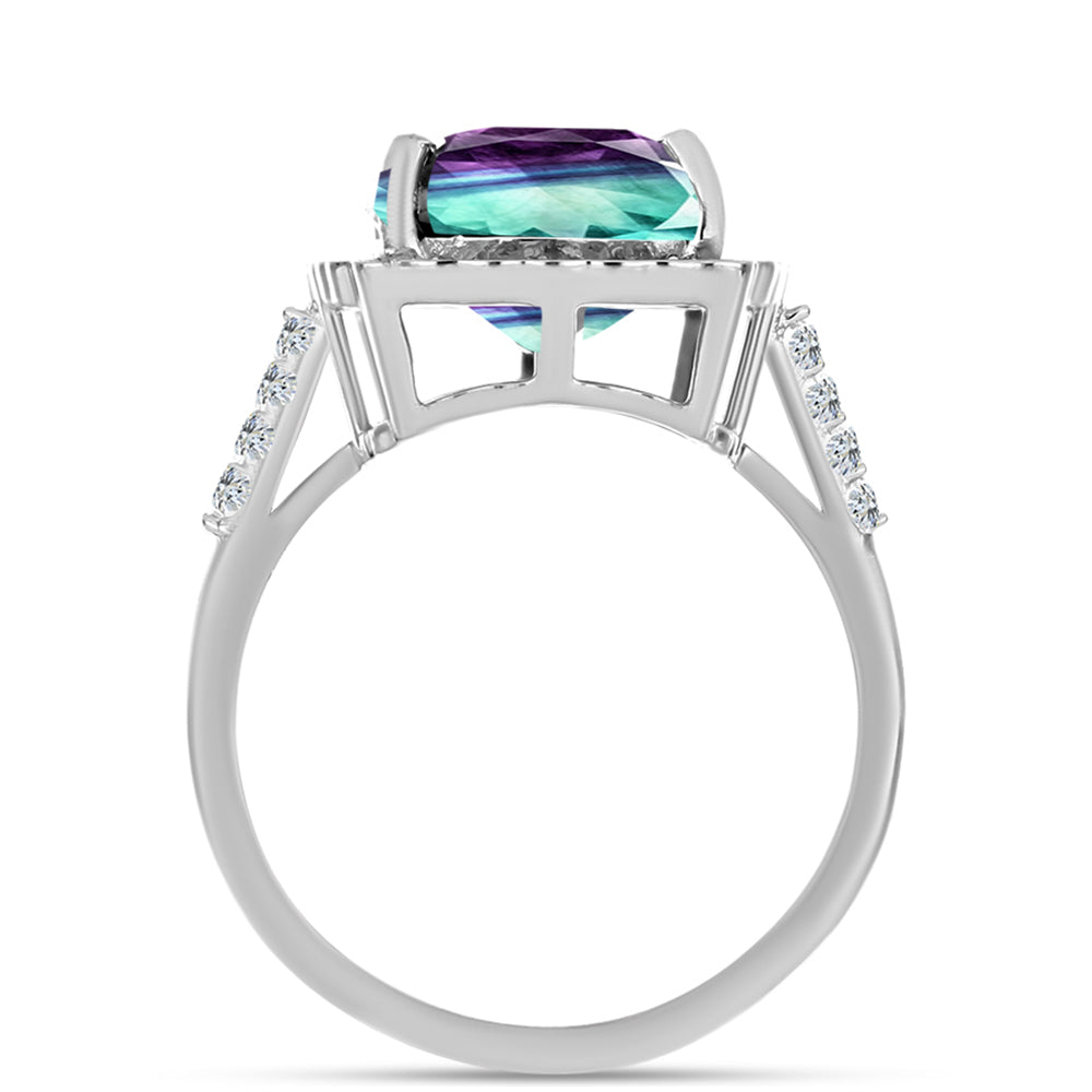 Strieborný Prsteň s so Zebra Fluoritom a Bielym Topásom