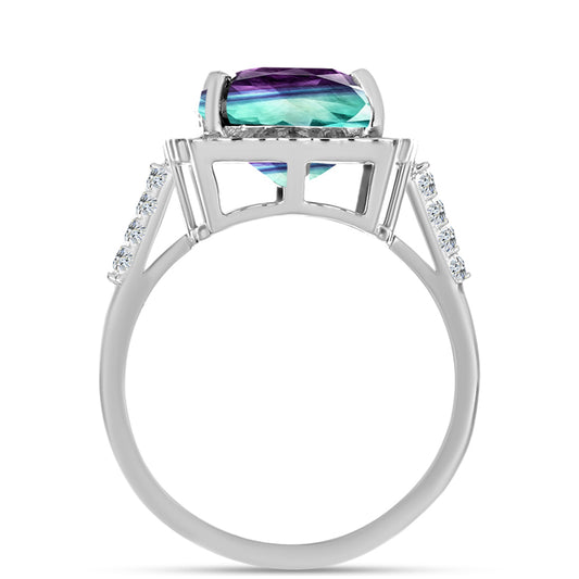 Strieborný Prsteň s so Zebra Fluoritom a Bielym Topásom