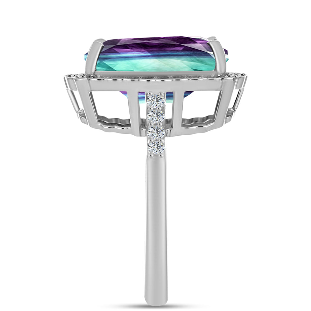 Strieborný Prsteň s so Zebra Fluoritom a Bielym Topásom