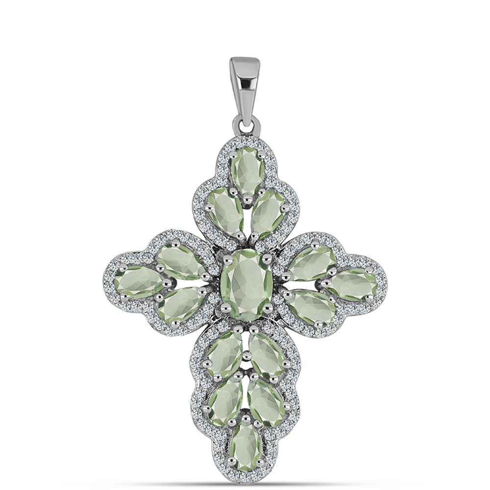 Kríž Strieborný Prívesok s so Zeleným Ametystom a Bielym Topásom 1 