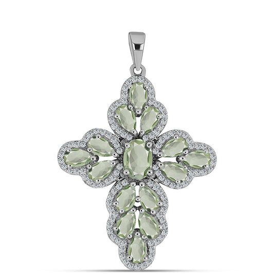 Kríž Strieborný Prívesok s so Zeleným Ametystom a Bielym Topásom