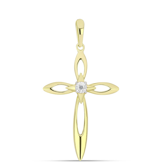 Kríž Pozlátený Strieborný Prívesok s Bielym Diamantom