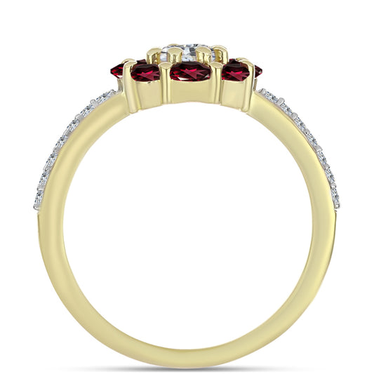 Pozlátený Strieborný Prsteň s Rhodolitovým Granátom a Bielym Topásom