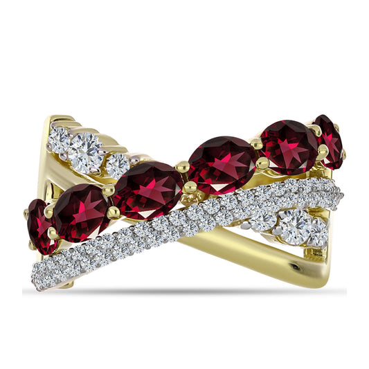 Pozlátený Strieborný Prsteň s Rhodolitovým Granátom a Bielym Topásom