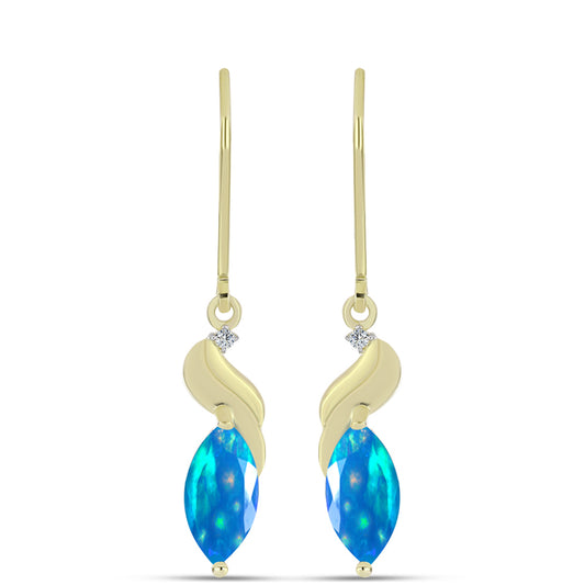 Pozlátené Strieborné Náušnice s Etiópskym Paradise Opálom a Bielym Topásom