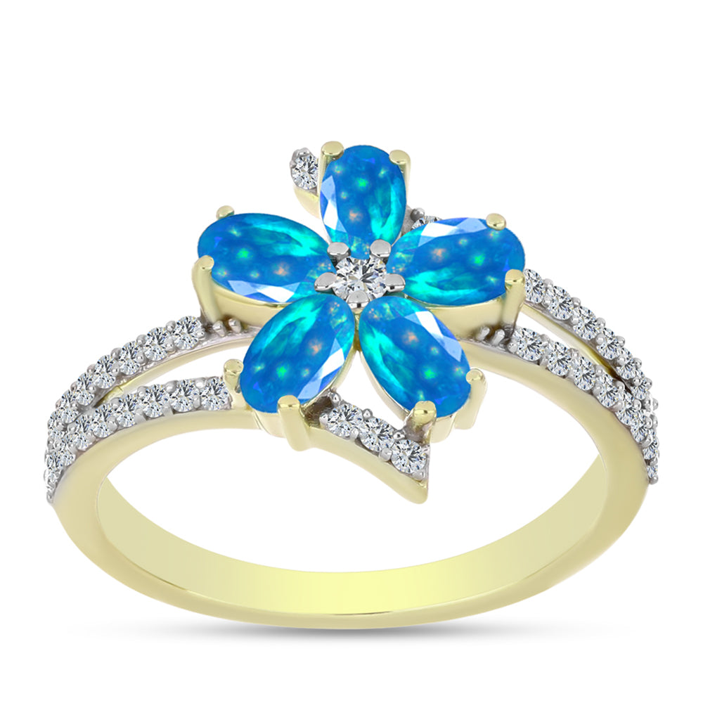 Pozlátený Strieborný Prsteň s Etiópskym Paradise Opálom a Bielym Topásom 3 