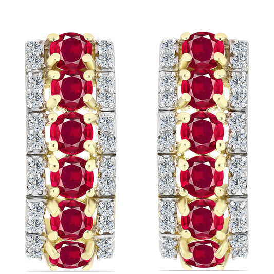 Pozlátené Strieborné Náušnice s Madagaskarským Rubínom a Bielym Topásom