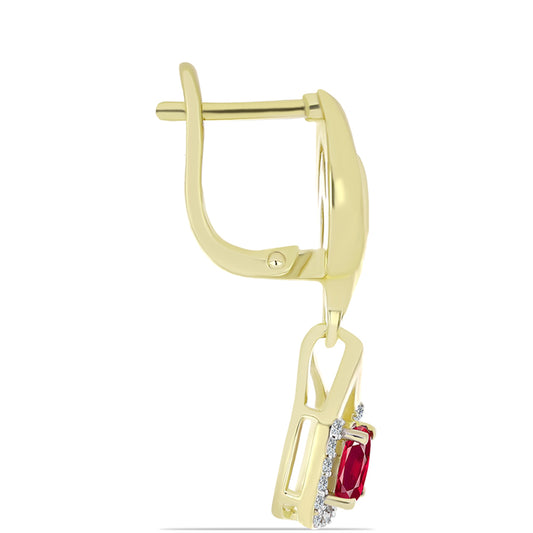 Pozlátené Strieborné Náušnice s Madagaskarským Rubínom a Bielym Topásom