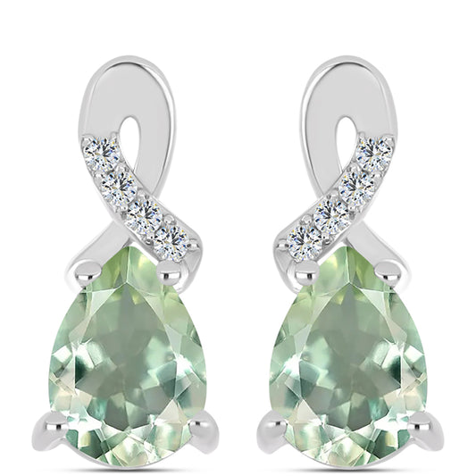 Strieborné Náušnice s so Zeleným Ametystom a Bielym Topásom