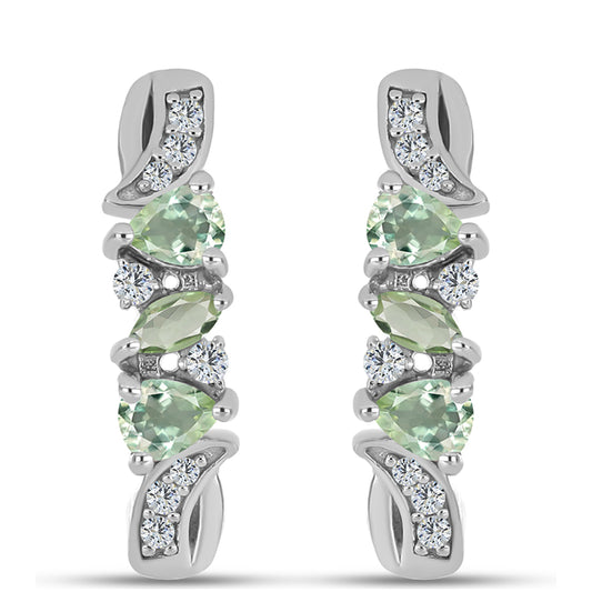Strieborné Náušnice s so Zeleným Ametystom a Bielym Topásom