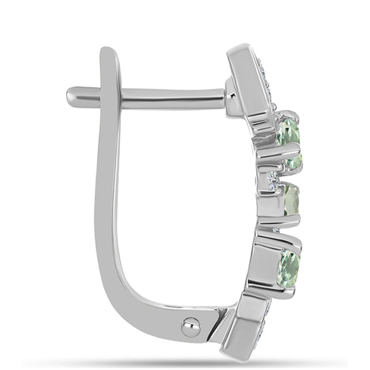 Strieborné Náušnice s so Zeleným Ametystom a Bielym Topásom