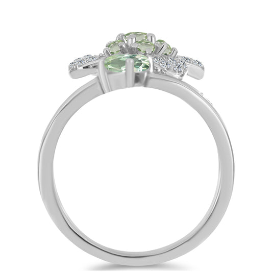 Strieborný Prsteň s so Zeleným Ametystom a Bielym Topásom