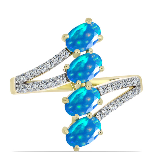 Pozlátený Strieborný Prsteň s Etiópskym Paradise Opálom a Bielym Topásom