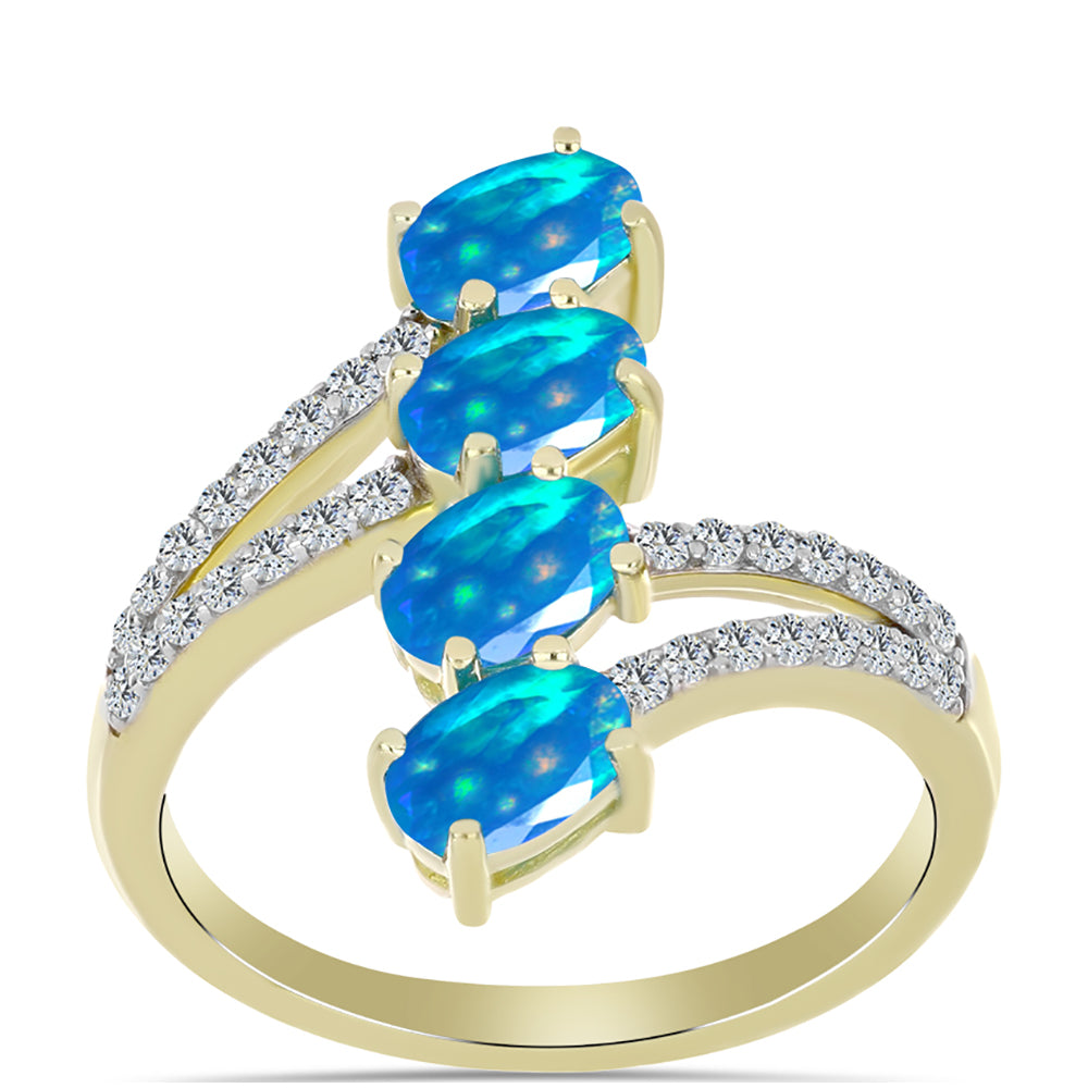Pozlátený Strieborný Prsteň s Etiópskym Paradise Opálom a Bielym Topásom 3 