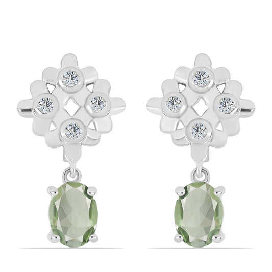 Strieborné Náušnice s so Zeleným Ametystom a Bielym Topásom
